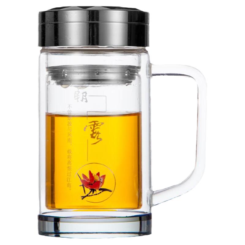 水晶双层玻璃杯带盖过滤