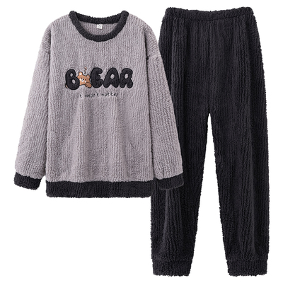 男秋冬季加厚保暖珊瑚绒睡衣套装