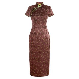 25年春夏手工立体裁剪修身时尚酒会真丝香云纱中长礼服高档旗袍