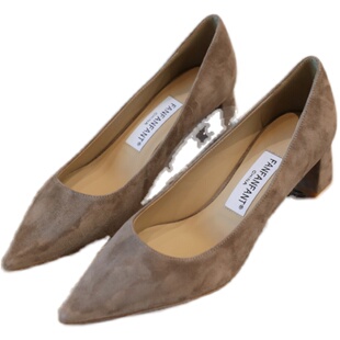 fanfanfant 如履平地 高级手工 灰色麂皮高跟鞋 粗跟舒适工作鞋