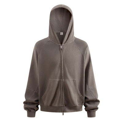 480G重磅水洗廓形连帽开衫卫衣男