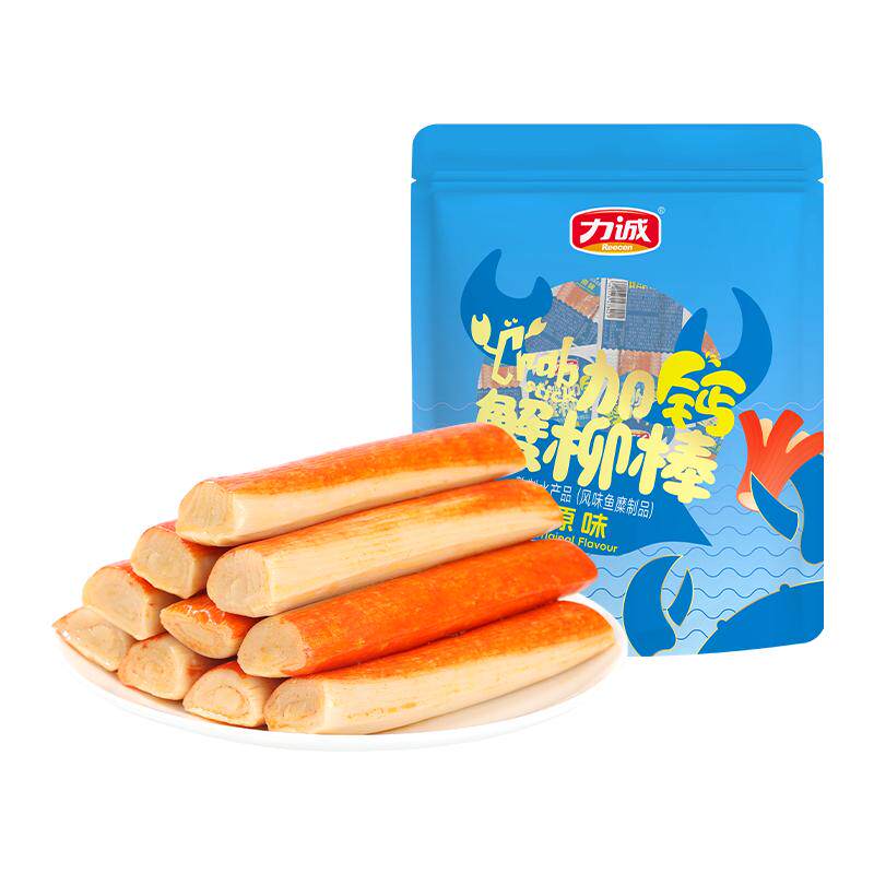 力诚加钙手撕蟹柳蟹肉棒500g即食休闲小吃零食海味火锅料蟹味食品