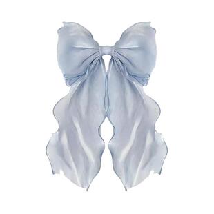 春季超仙白色网纱蝴蝶结飘带发夹女后脑勺高级感头饰大号发卡发饰