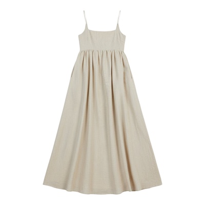 吊带连衣裙亚麻新款纯色度假吊带