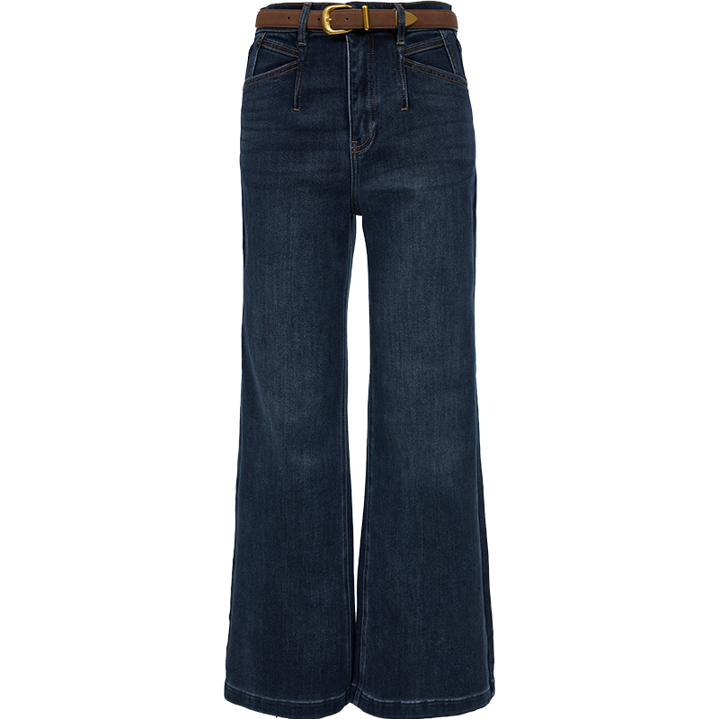 ONLY2025冬季新款胯部拼接显高显瘦松弛高腰长裤喇叭裤牛仔裤女