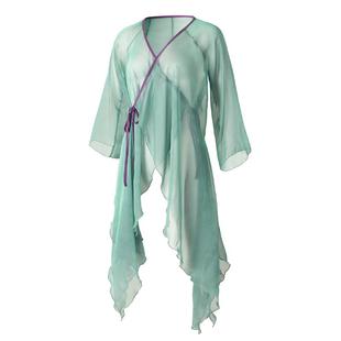 古典舞青蛇交叉领系带青绿色中国风舞纱衣飘逸女剧目舞蹈服表演服