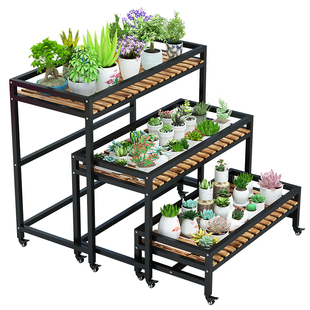 花架置物架铁艺室外阳台多层防腐多肉花架户外庭院移动花架万向轮