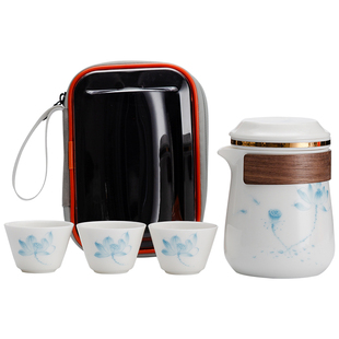 羊脂玉瓷便携旅行茶具套装户外一人独饮露营快客杯茶具外出携带包