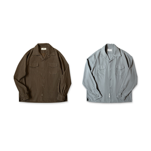 古叔的着美式复古垂感古巴领桃皮绒长袖衬衫男宽松美拉德衬衣男秋