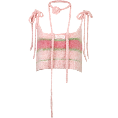 GUUKAHERO韩系浅粉条纹吊带背心