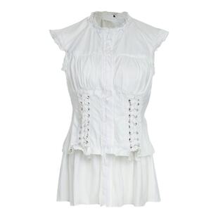 小菊川栗/典白黛木裙 蕾丝新中式原创系带气质典雅上衣+半身裙