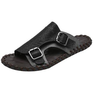 公牛世家拖鞋男夏季外穿潮牌高级感凉拖鞋男款真皮防滑防臭一字拖