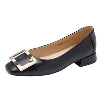 沙驰女鞋浅口单鞋低粗跟职业鞋