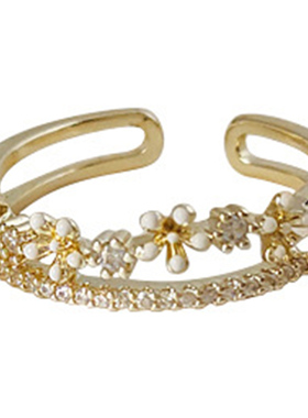 OkFineyard双层微镶锆石花冠戒指女小众设计高级感轻奢开口食指环