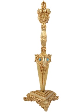 纯铜藏式佛法器摩羯金刚橛铜三面普巴金刚杵带底座佛堂摆件供奉