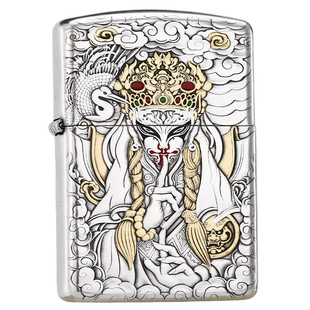 zippo正品打火机 白鹤童子盔甲镀银官方旗舰店防风煤油送男友礼物