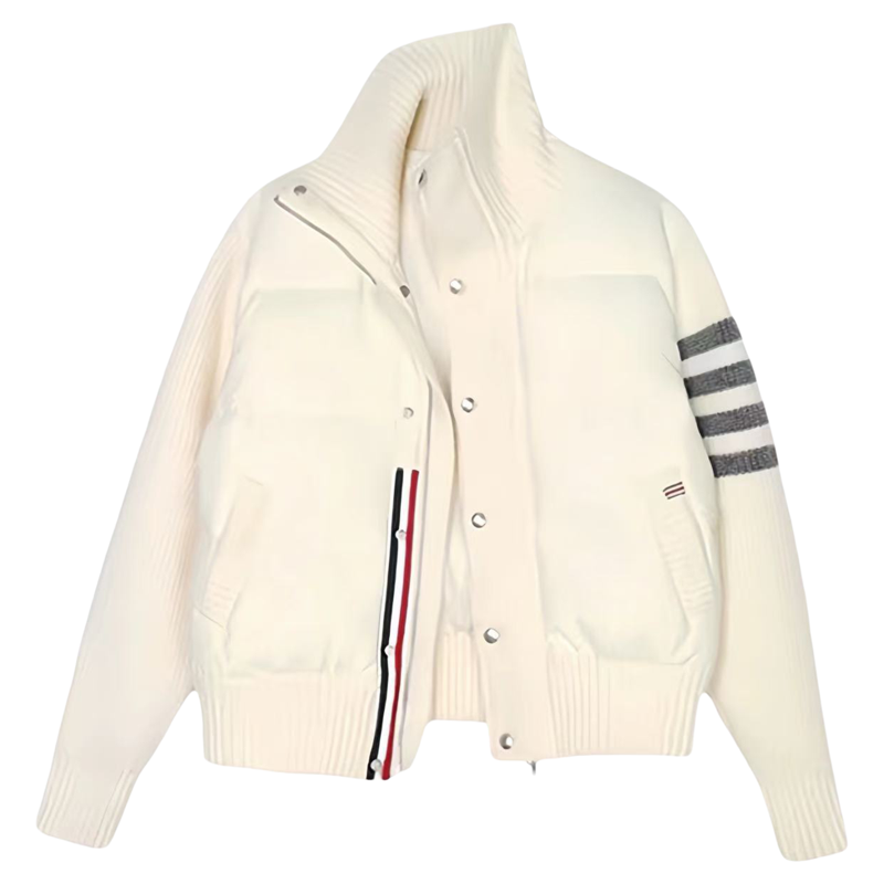 H99152针织拼接袖立领羽绒服2024冬季新款时尚休闲洋气款小个子