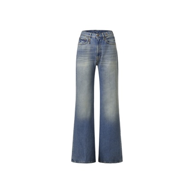 R13高腰直筒微喇牛仔裤