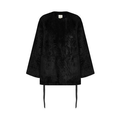 UNSPOKEN系带皮毛一体外套