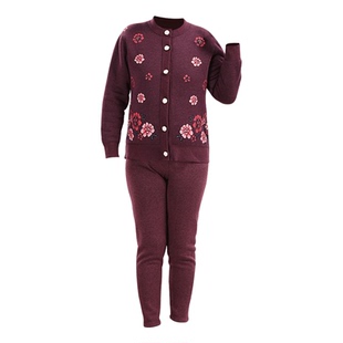 恒源祥中老年人羊羔绒保暖内衣套装女士加厚加绒印花秋衣秋裤男冬