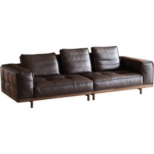 意式实木真皮沙发客厅2026新款北美黑胡桃木头层牛皮别墅高端沙发