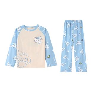 女童睡衣玉桂狗春秋季长袖纯棉薄款可爱卡通童装儿童家居服套装夏