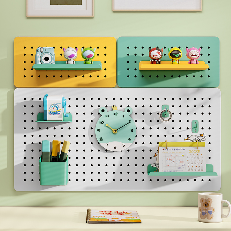 学习书桌面墙上洞洞板置物架金属免打孔儿童收纳展示架墙壁挂板