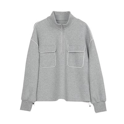 易菲高级感明线装饰落肩立领卫衣