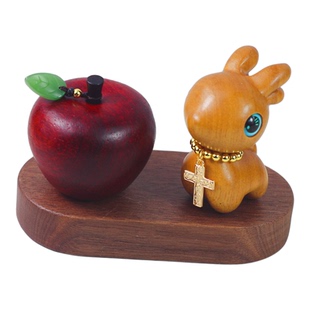苹果十字架汽车摆台檀木一鹿平安小摆件礼品实木简约中控台车内饰