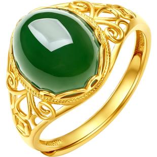 周六福和田玉戒指金镶玉女戒金玉良缘玉石指环官方正品新年礼物