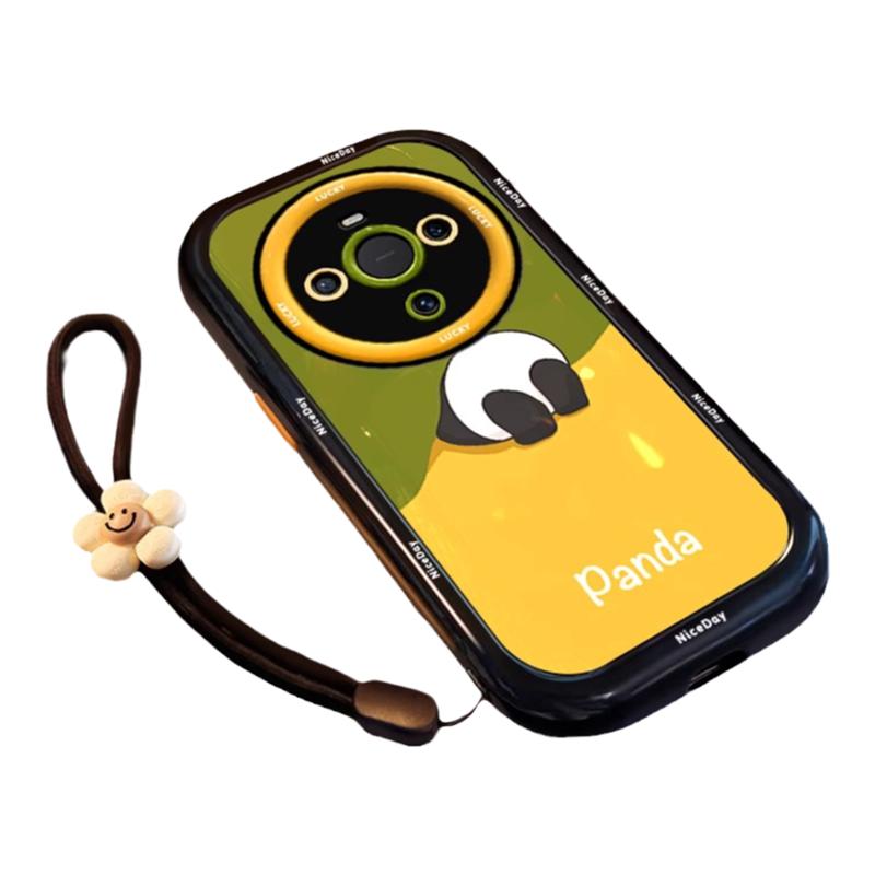 适用华为mate70pro手机壳新款带挂绳熊猫mate60Pro+全包防摔高级感mate50pro曲面屏硅胶保护套m40E网红女潮牌