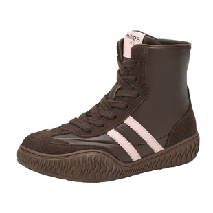 MILLIE'S/妙丽内增高拳击靴女真皮双色鞋带短靴女复古休闲马丁靴