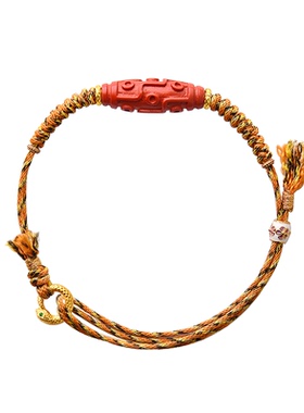 虎牙编绳朱砂九眼天珠灵蛇红手绳