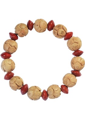 桃木雕刻莲花手串手链无漆原木