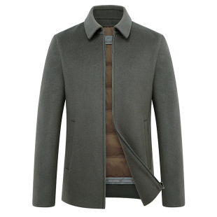 秋冬新款双面羊毛呢夹克男短款翻领毛呢子商务休闲加厚非羊绒外套