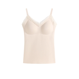 保暖内衣女款背心带胸垫加绒加厚蕾丝V领免穿文胸一体式内搭打底