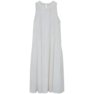 一三良品小个子 简单气质无袖法式黑色白背心连衣裙长裙子女夏