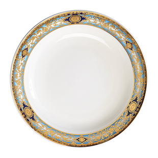 立体浮雕金骨瓷餐具盘子家用8英寸深菜盘金边饭盘汤盘餐盘深盘碟