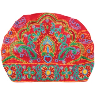 时尚民族风刺绣棉麻发带妈妈遮白发包头巾帽子龙凤绣花发帽头套女