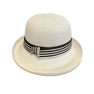 日系卷边渔夫帽女英伦风复古优雅草帽春夏季遮阳防晒帽法式小礼帽