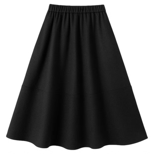 FANLE STUDIOS 冬季赫本风'亮丝羊毛'牛筋腰花苞中长款大摆半身裙