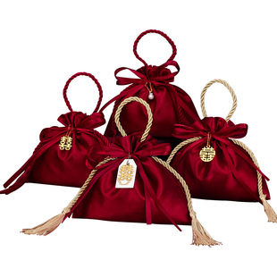 结婚喜糖袋子婚礼伴手礼袋高级感手提布袋订婚大号瓜子花生糖果袋