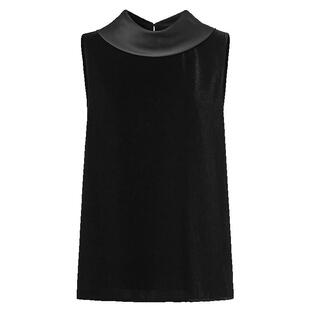 VGRASS维格娜丝25秋冬新款流光丝绒气质衬衫弹力真丝领无袖小衫女