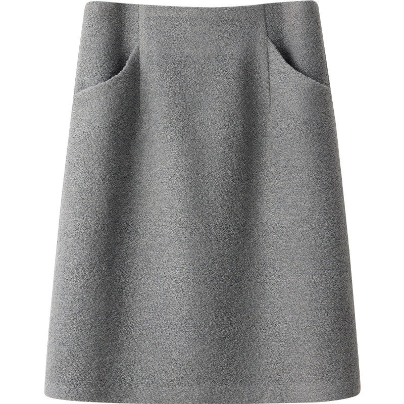 小香风半身裙秋冬新款毛呢A字裙