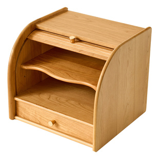 樱桃木桌面化妆品收纳盒卷帘门抽屉收纳柜实木台面杂物零食置物架