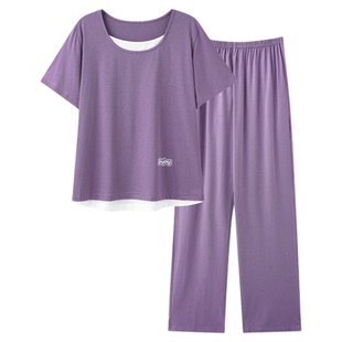 睡衣女款2026新款夏季莫代尔短袖七分裤夏款女士大码紫色家居服夏