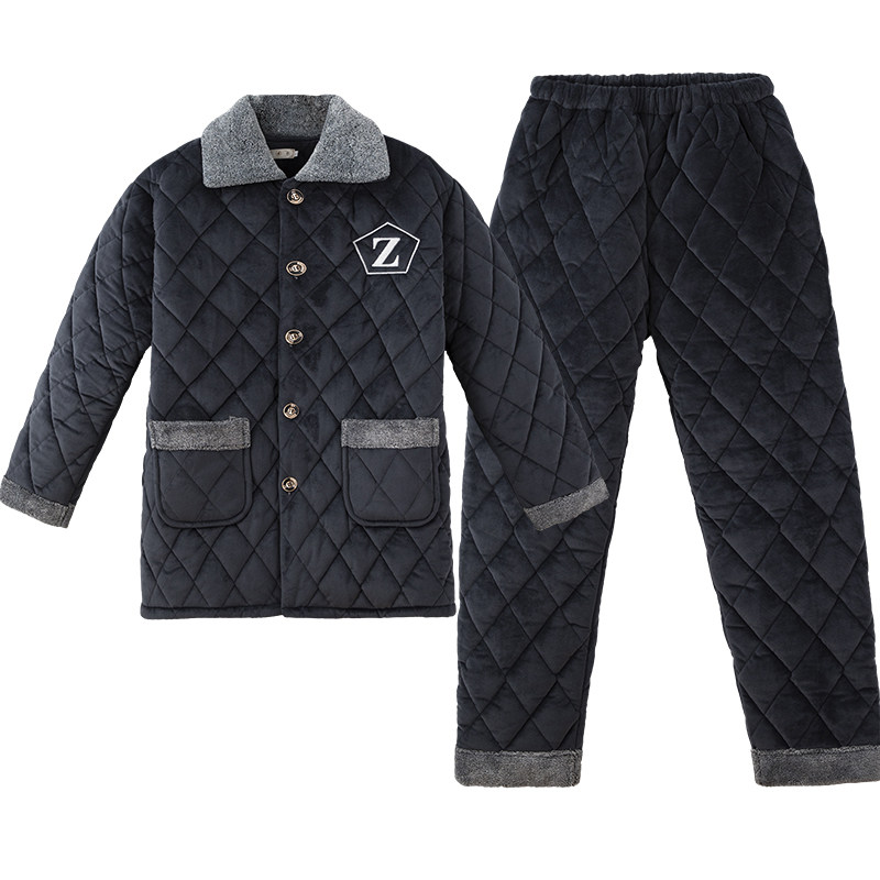 男士冬季三层夹棉加绒保暖家居服