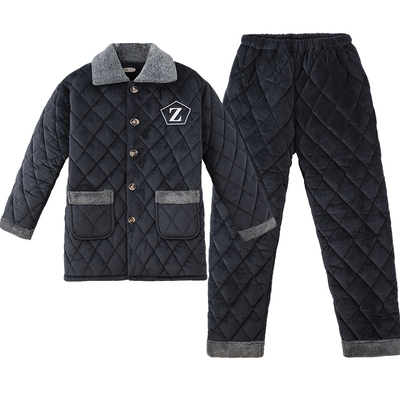男士冬季三层夹棉加绒保暖家居服