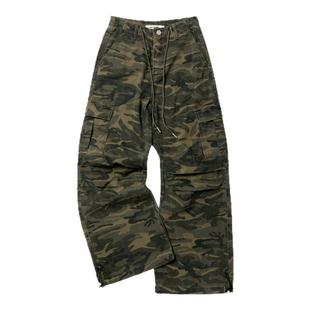CLIMAX VISION美式复古做旧多口袋阔腿宽松微喇迷彩工装伞兵裤女