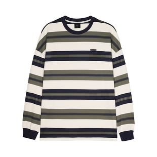 GWIT 春秋新款美式潮牌体恤内搭上衣情侣打底衫圆领条纹长袖T恤男